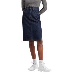 NWT Levi's Premium Rigid Denim Side Slit Midi Jean Skirt. Dark Wash. Size 28